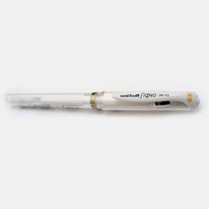 Uniball white metal gel ink pen with wide tip