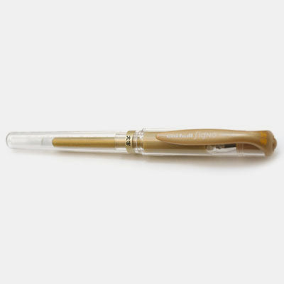 Gold uniball metal gel ink pen with wide tip