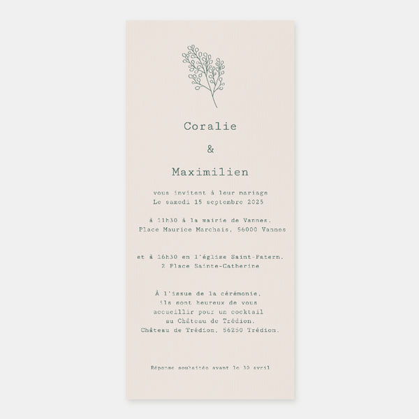 Brindille wedding invitation